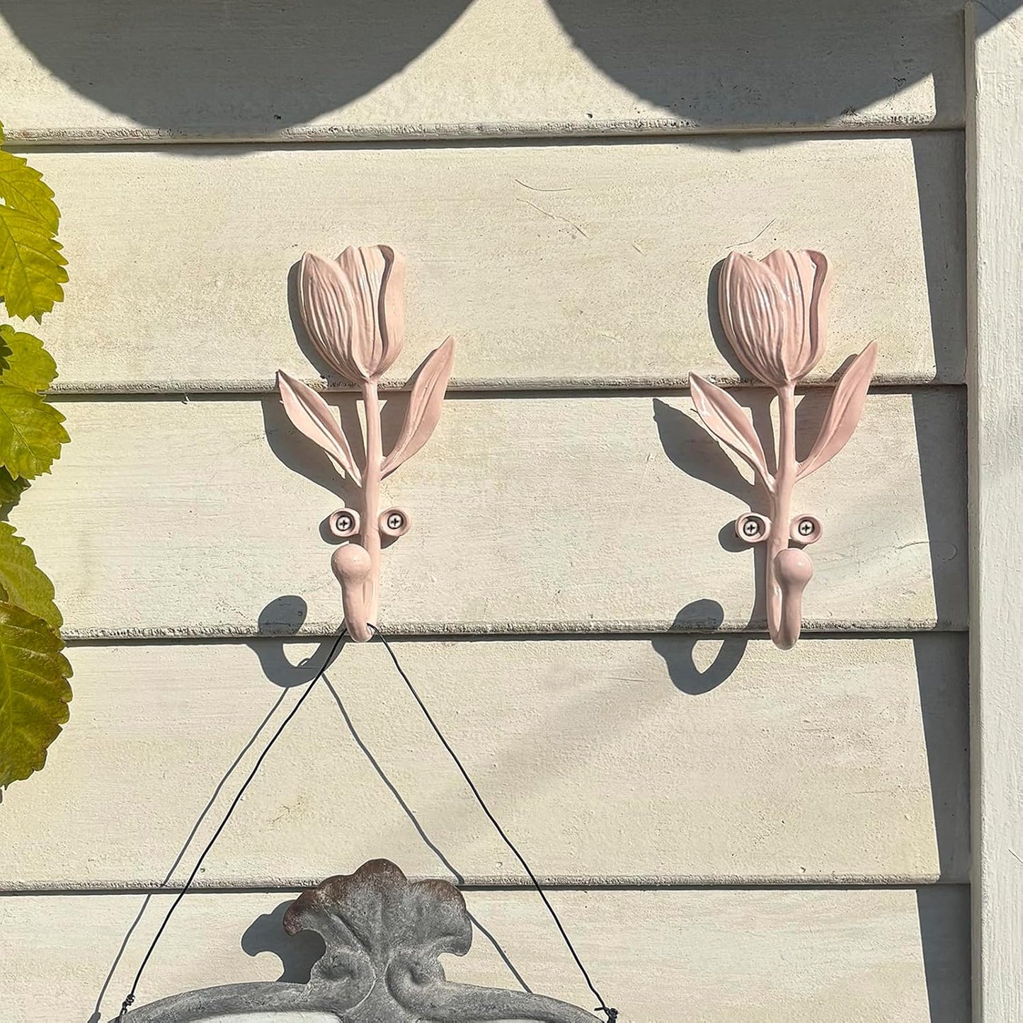 Ganchos pared tulipán rosa pack 2 estilo granja metal resistente