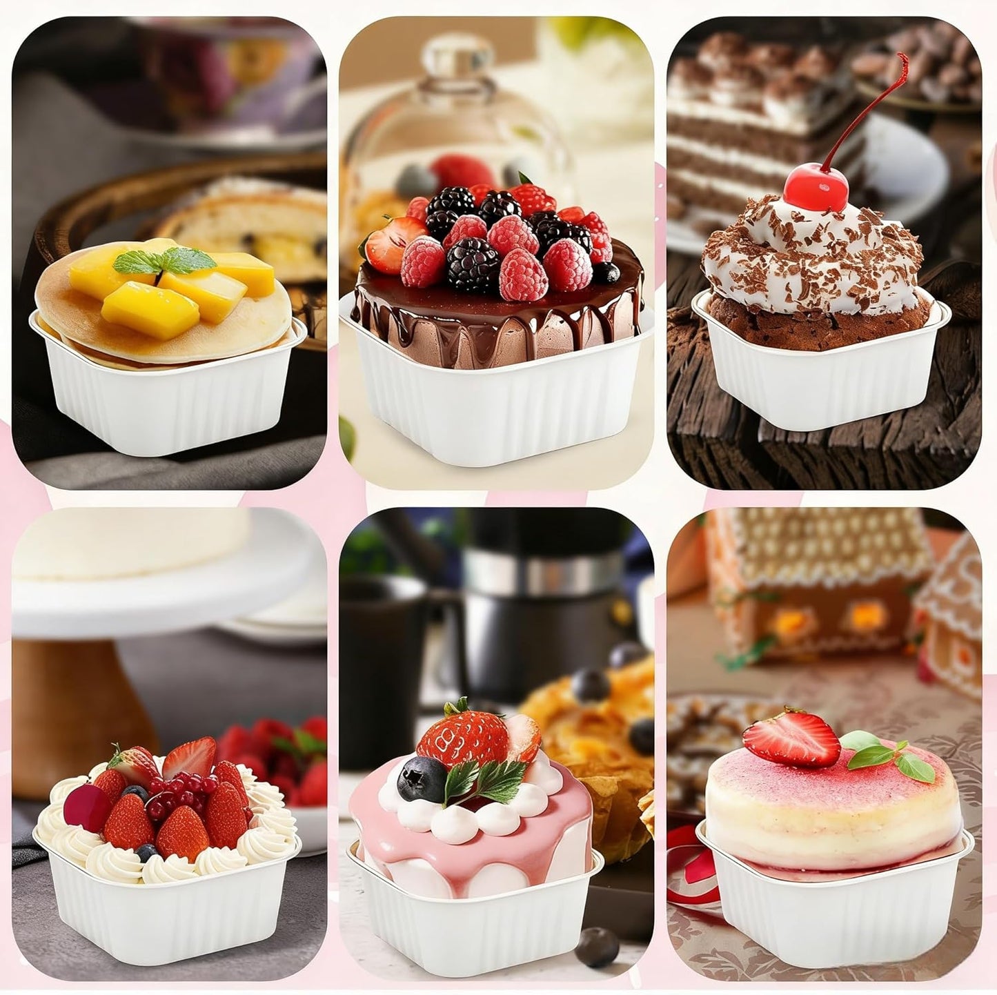30 Moldes Hornear 5oz Blanca Con Tapas Papel Aluminio