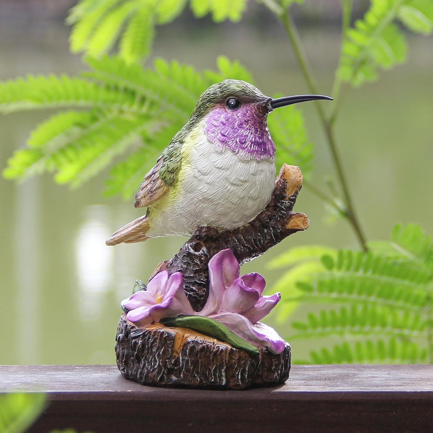 Estatuas colibrí decoración exterior patio estante