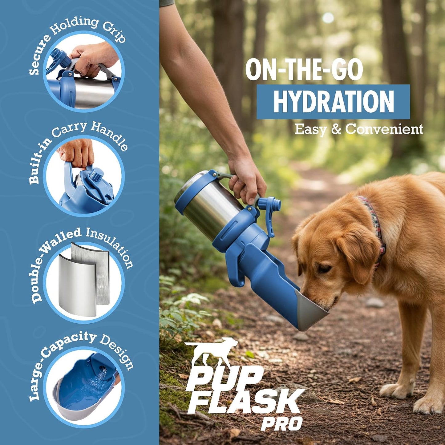 Botella agua perro acero inox doble pared 30-50oz cuenco integrado