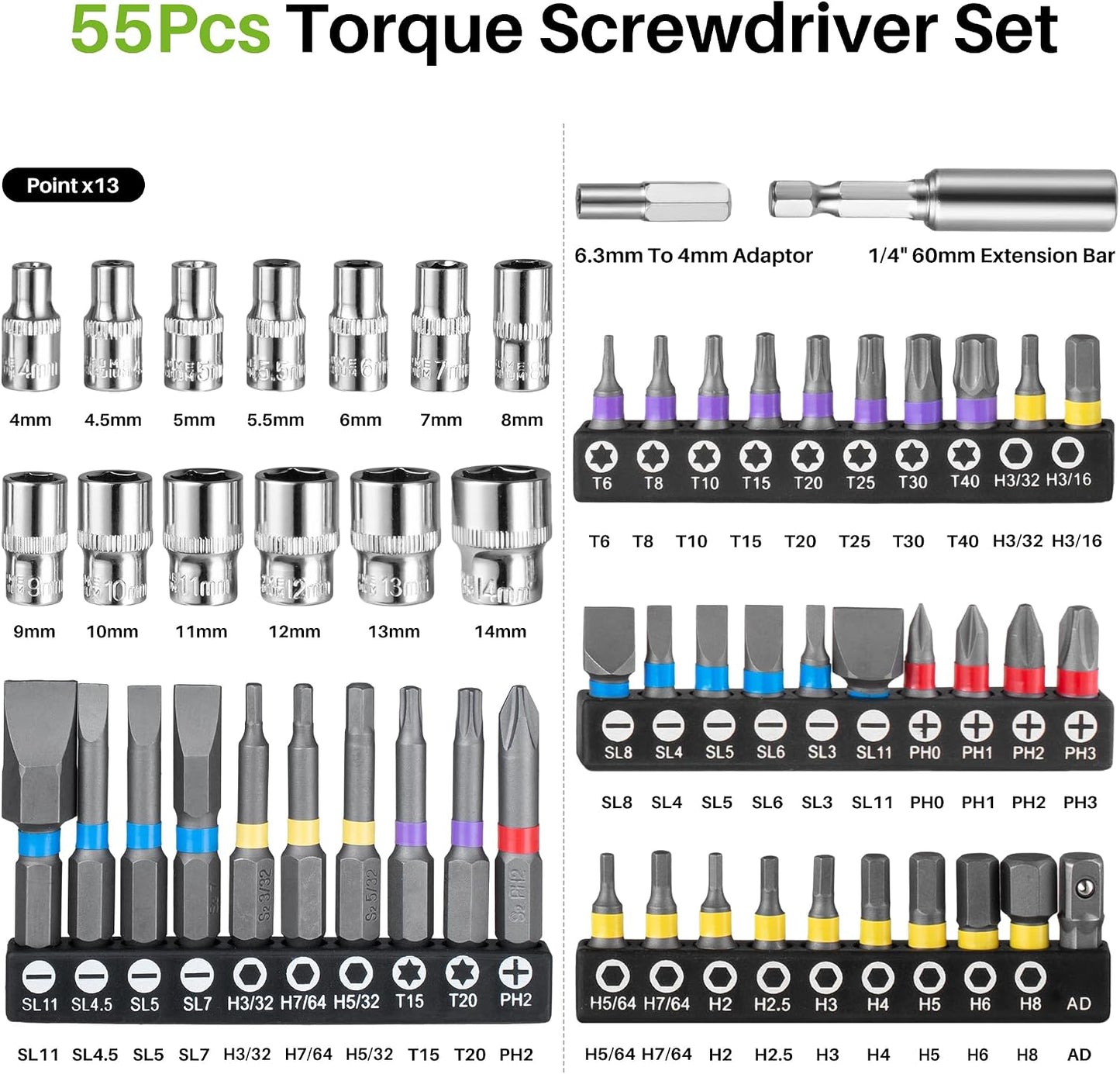 Set 57 llaves dinamométricas 20-260pulg 2.3-29.4N.m