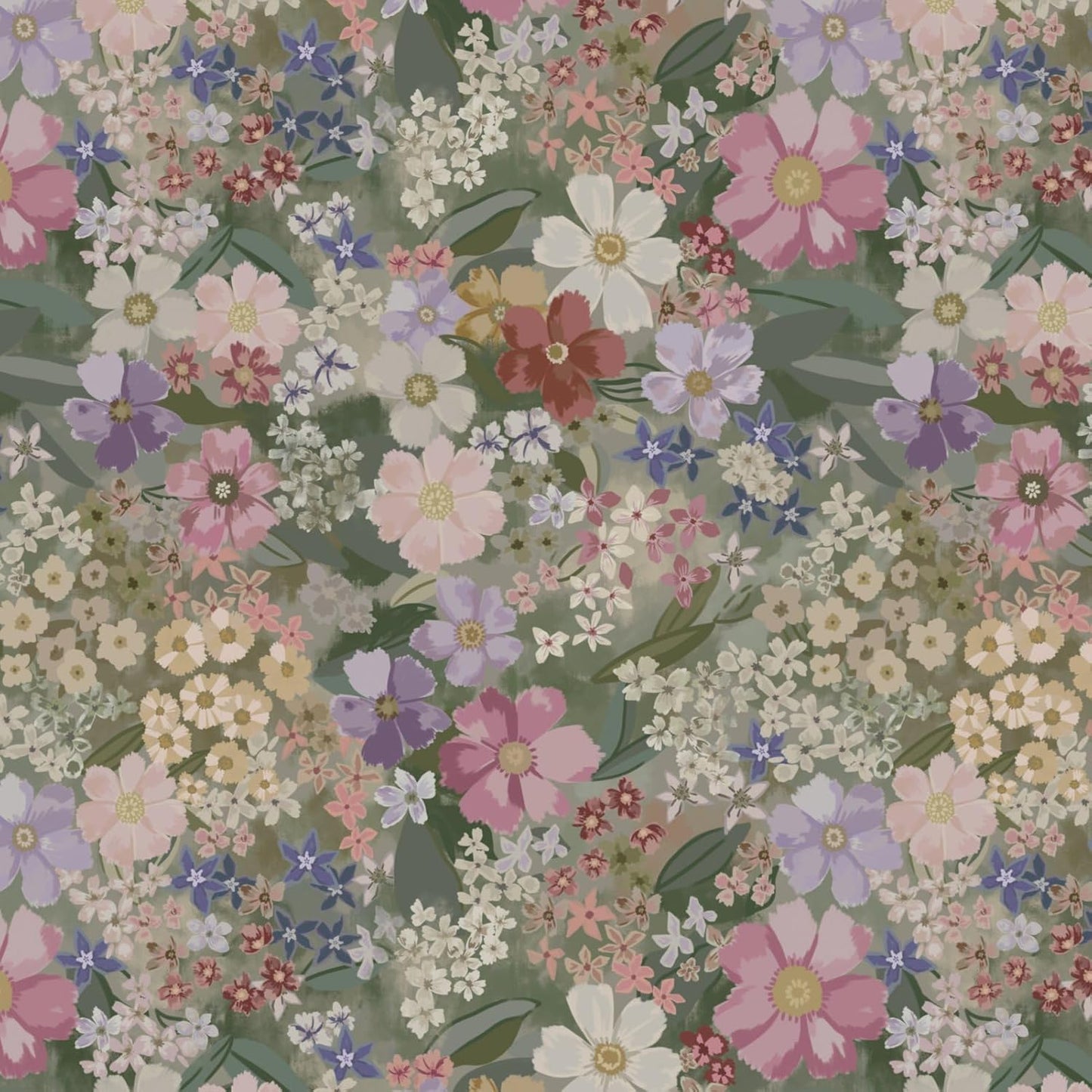 Papel tapiz floral vintage 17.3x6.56pulg rosa/verde