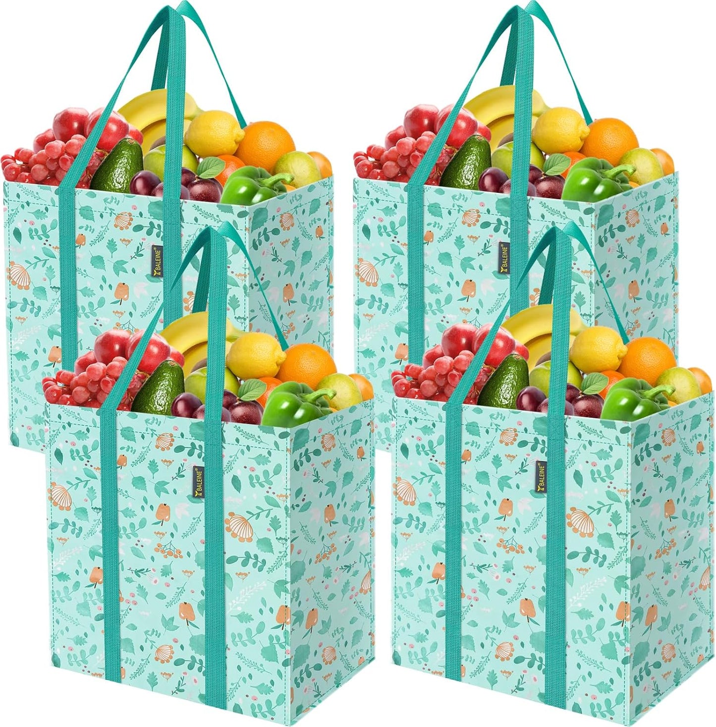 4 Pack Bolsas Compras Reutilizables con Base Reforzada y Ruedas