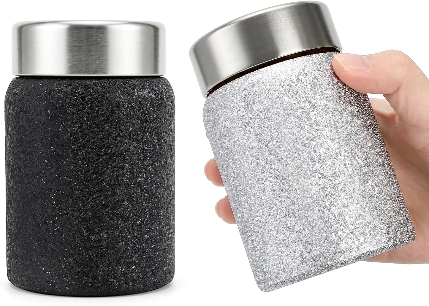 Paquete de 2 mini botellas de agua de acero inoxidable aisladas