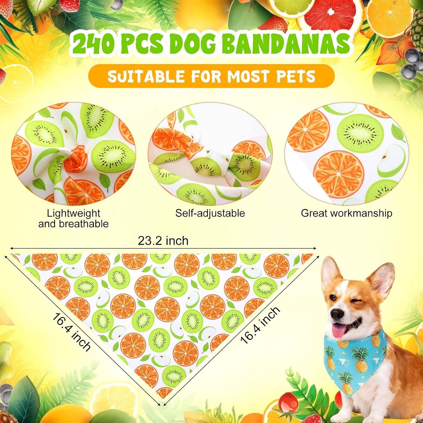 240 Bandanas Hawaiana Triangular para Perro Fruta Aloha
