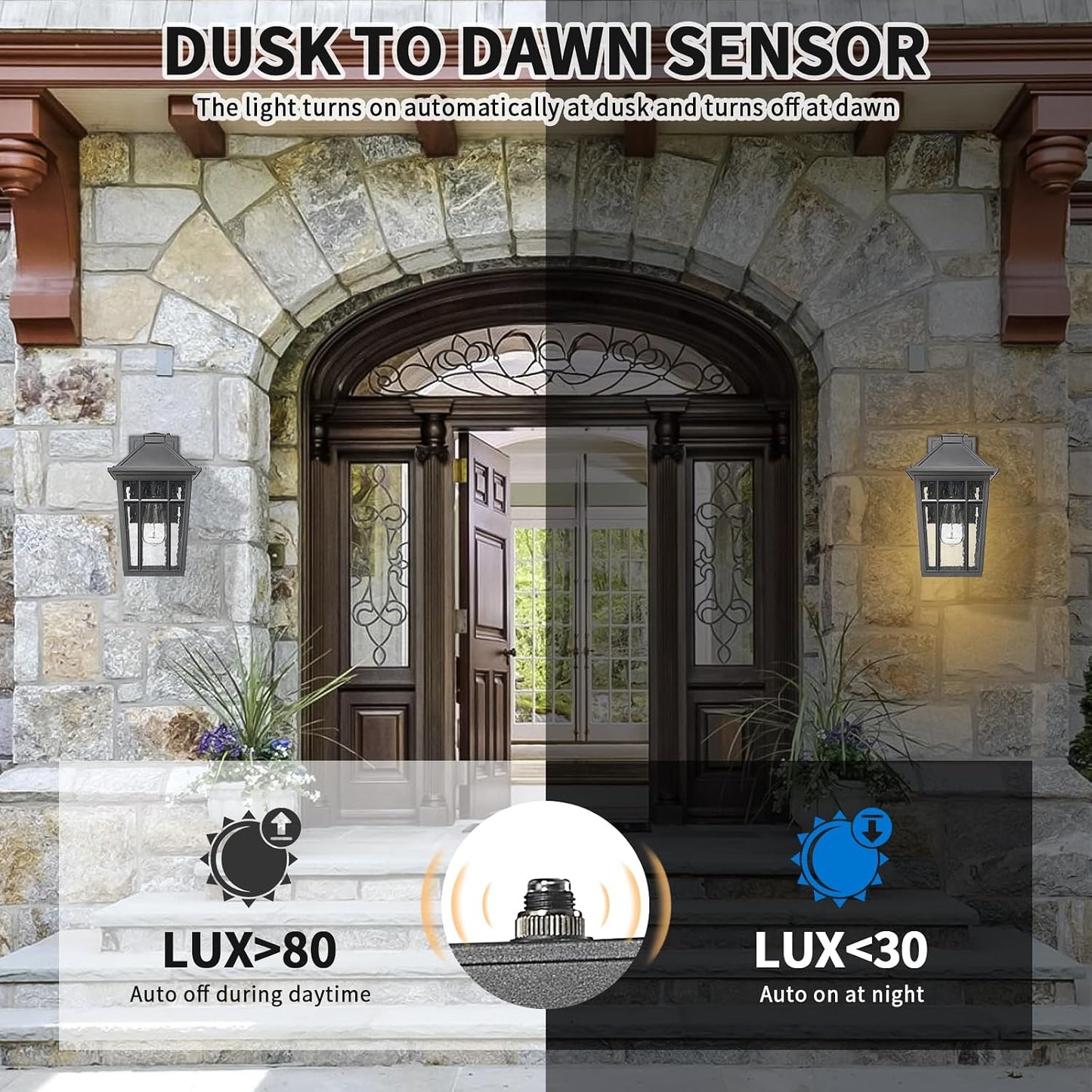 Luces pared exterior impermeables vidrio atardecer amanecer