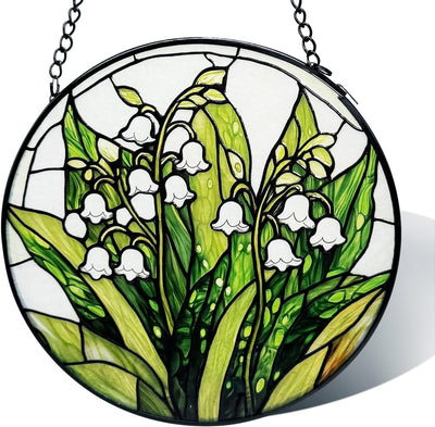 Colgante vidrieras flor lirio valle atrapasoles decoración ventanas