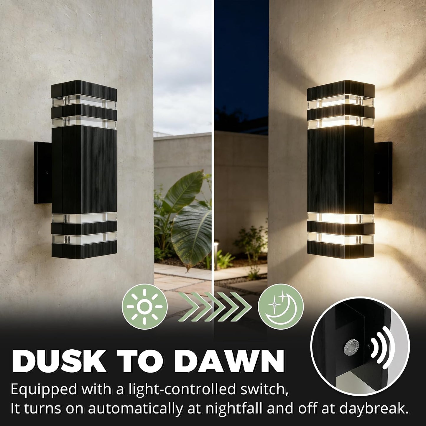 Luces cuadradas aluminio 7W LED 3000K impermeables pared 2 pzas