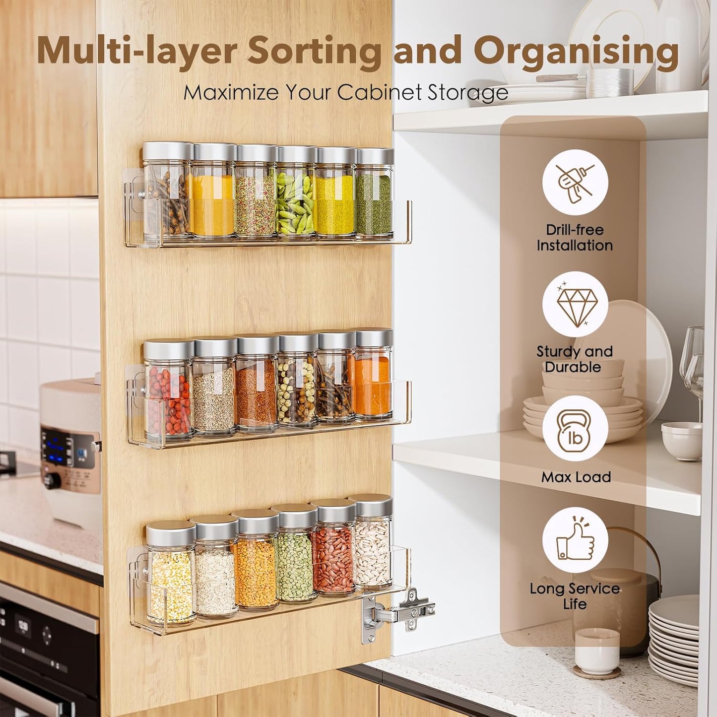 Especiero adhesivo acrílico transparente con cinta fuerte para cocina y pared (2 unidades)