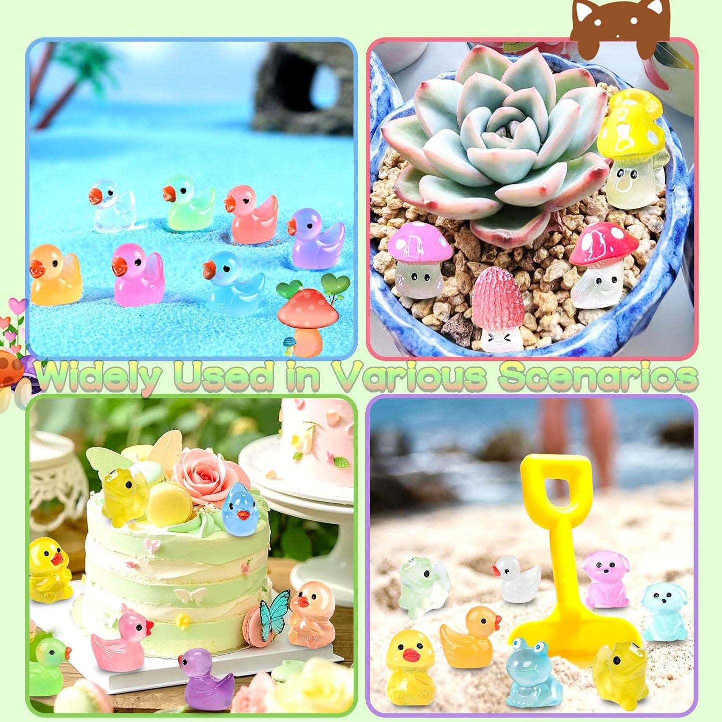 Juego 5 Mini Animales Luminosos Resina Decoración