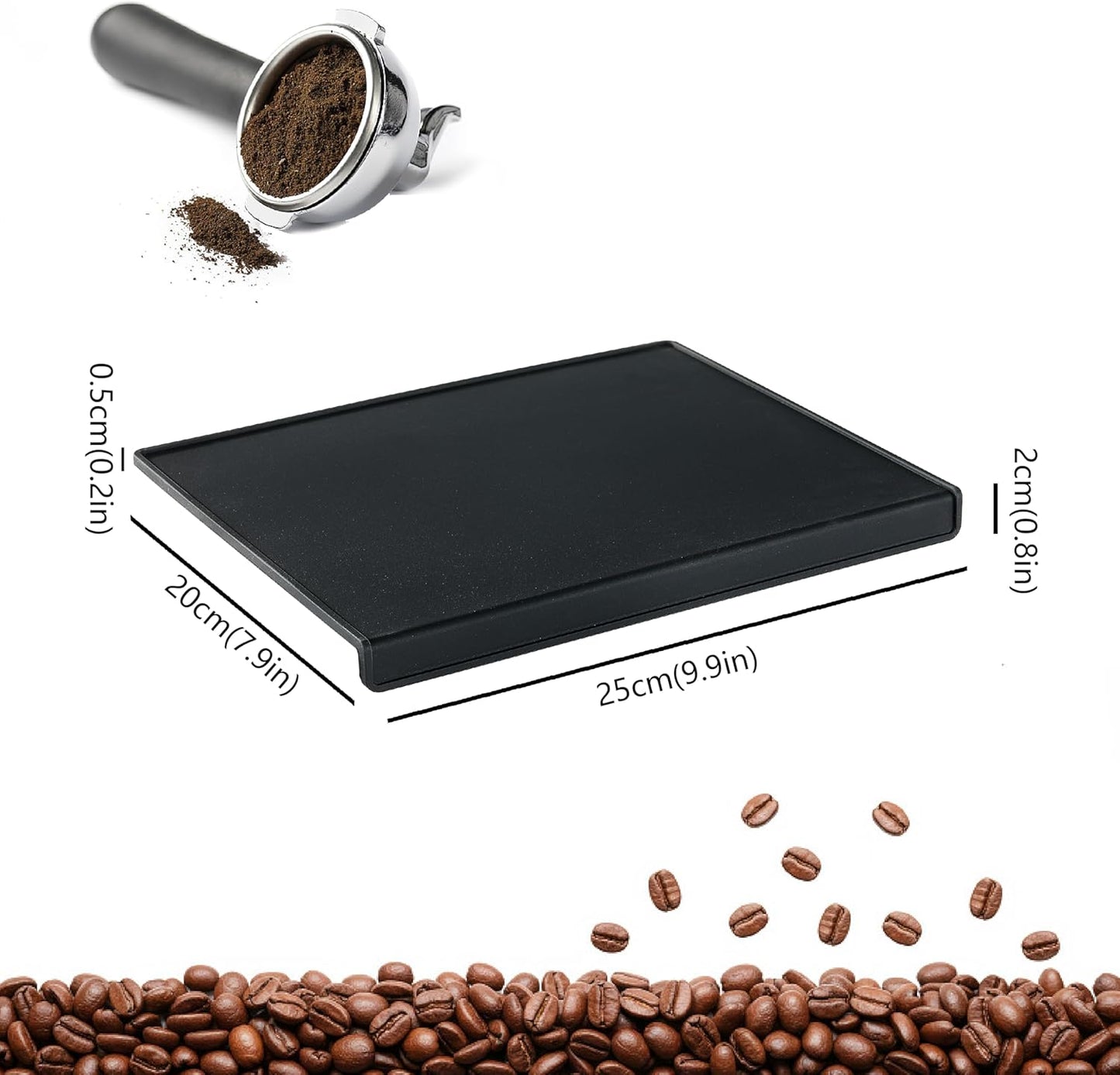 Tapete silicona para café expreso negro antideslizante 9.8x7.8pulg