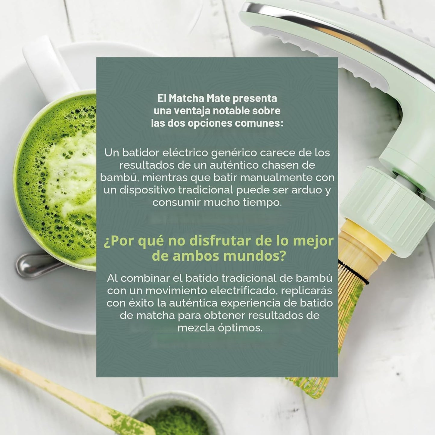 Batidor eléctrico de bambú Matcha Mate con espumador recargable y accesorios