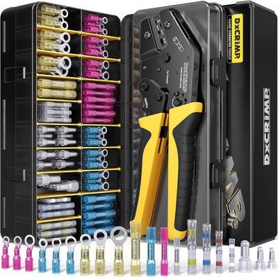 Kit herramientas crimpado con conectores termorretráctiles 24-10 AWG