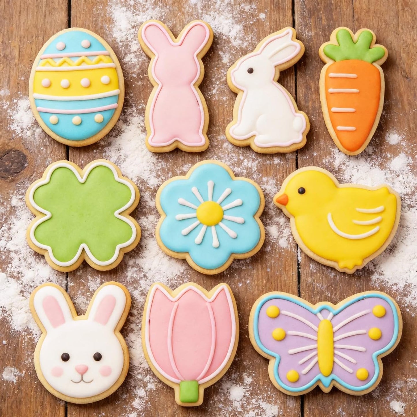 Cortador de galletas de Pascua conejo huevo pollo zanahoria cara hoja flor mariposa trébol acero inoxidable