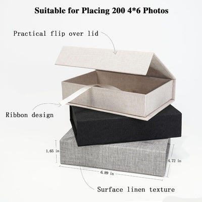 Estuche fotos lino 4x6 y caja almacenamiento postales gris