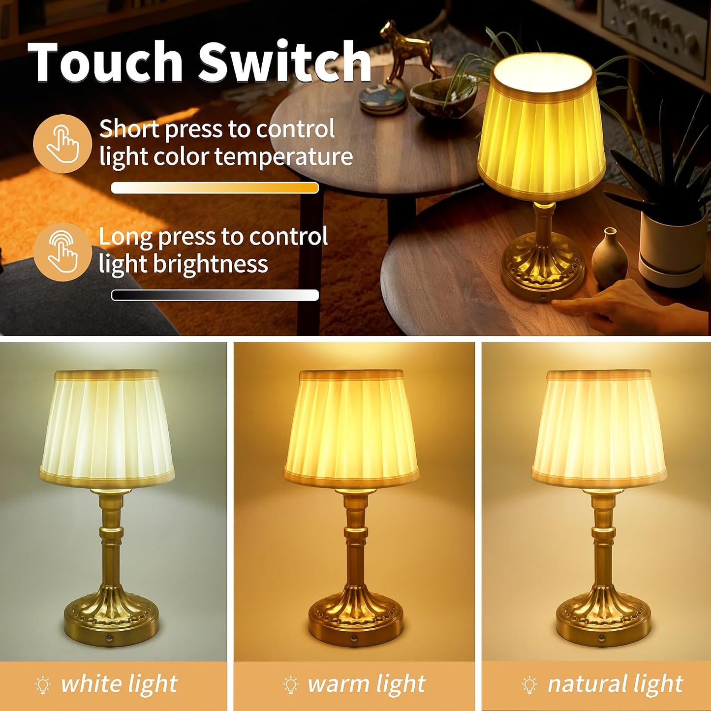 Lámpara mesa inalámbrica LED recargable bronce