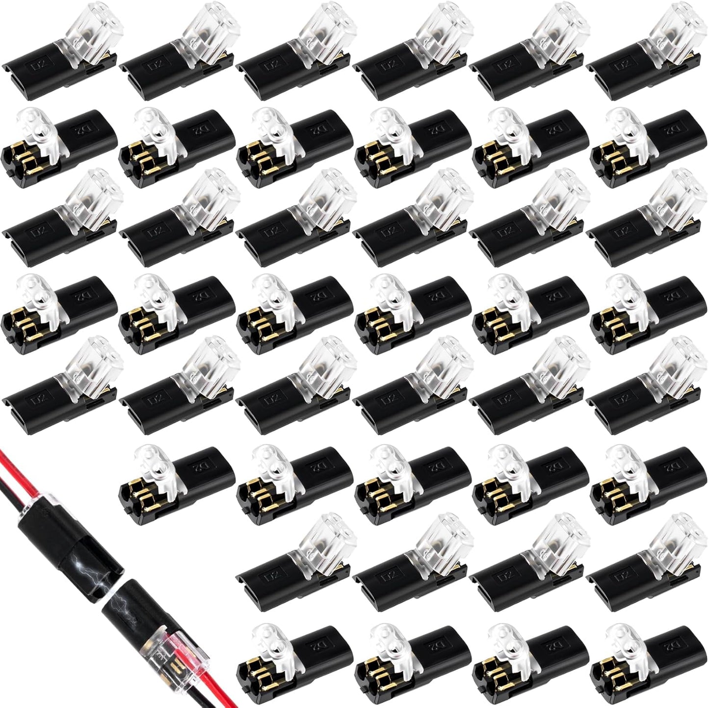 60 Conectores Doble Cable Negro Para Tiras Led Bajo Voltaje