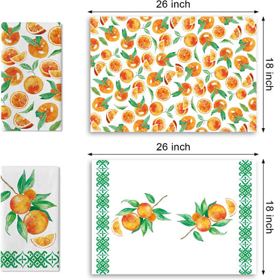 Juego de 2 paños de cocina naranja acuarela cítricos mandarinas secado pastoral