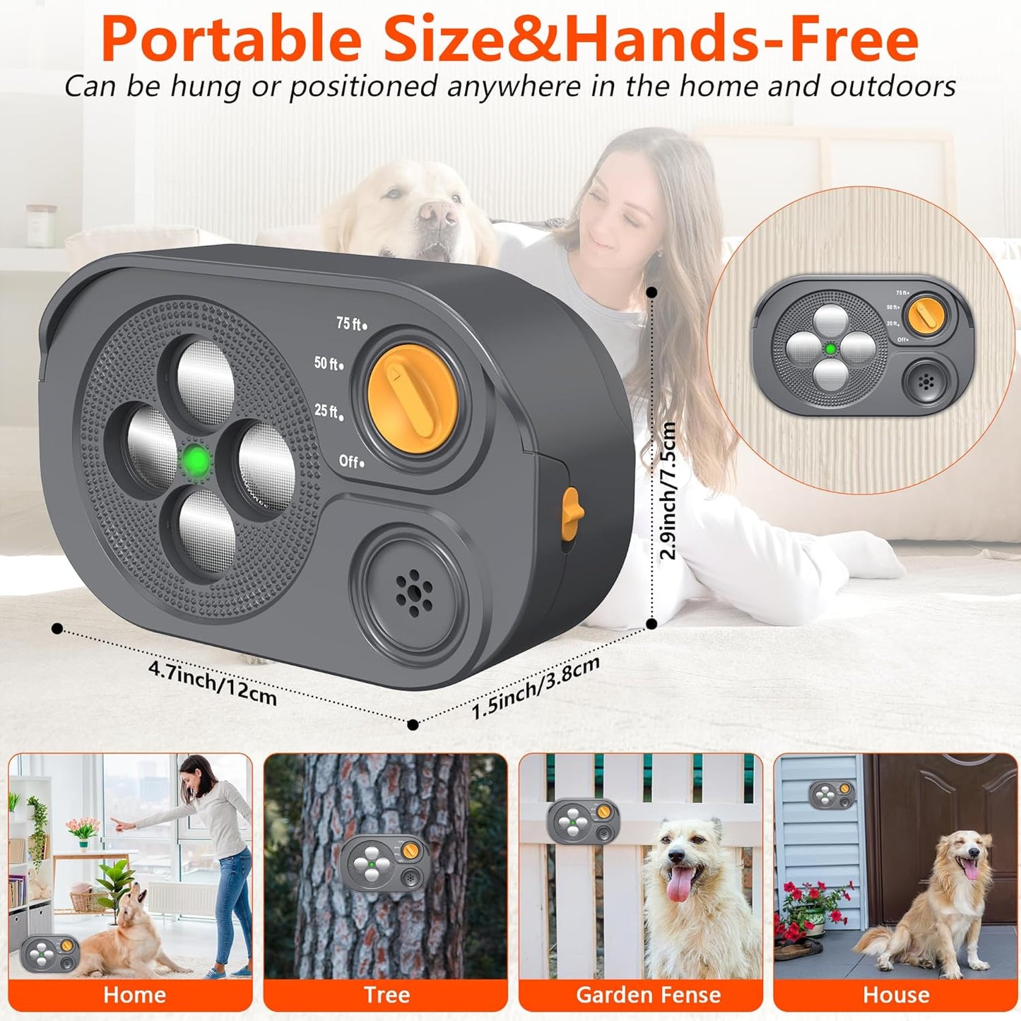 Dispositivo antiladridos perro recargable 6 modos IP65