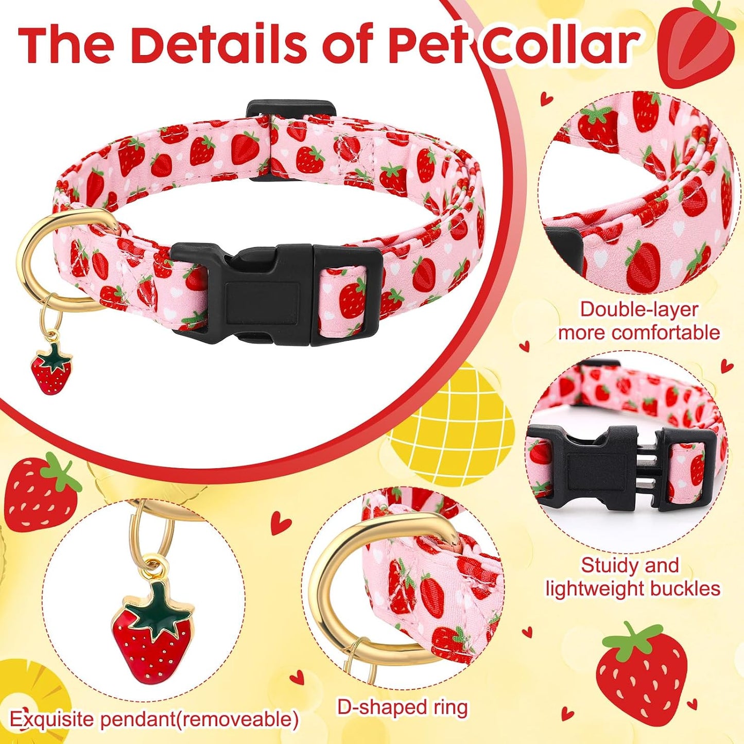 7 Collares Frutas Ajustables para Perros Medianos 12-18.9pulg