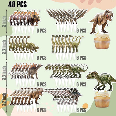 Soporte realista para cupcakes de dinosaurio 3 niveles con 48 adornos
