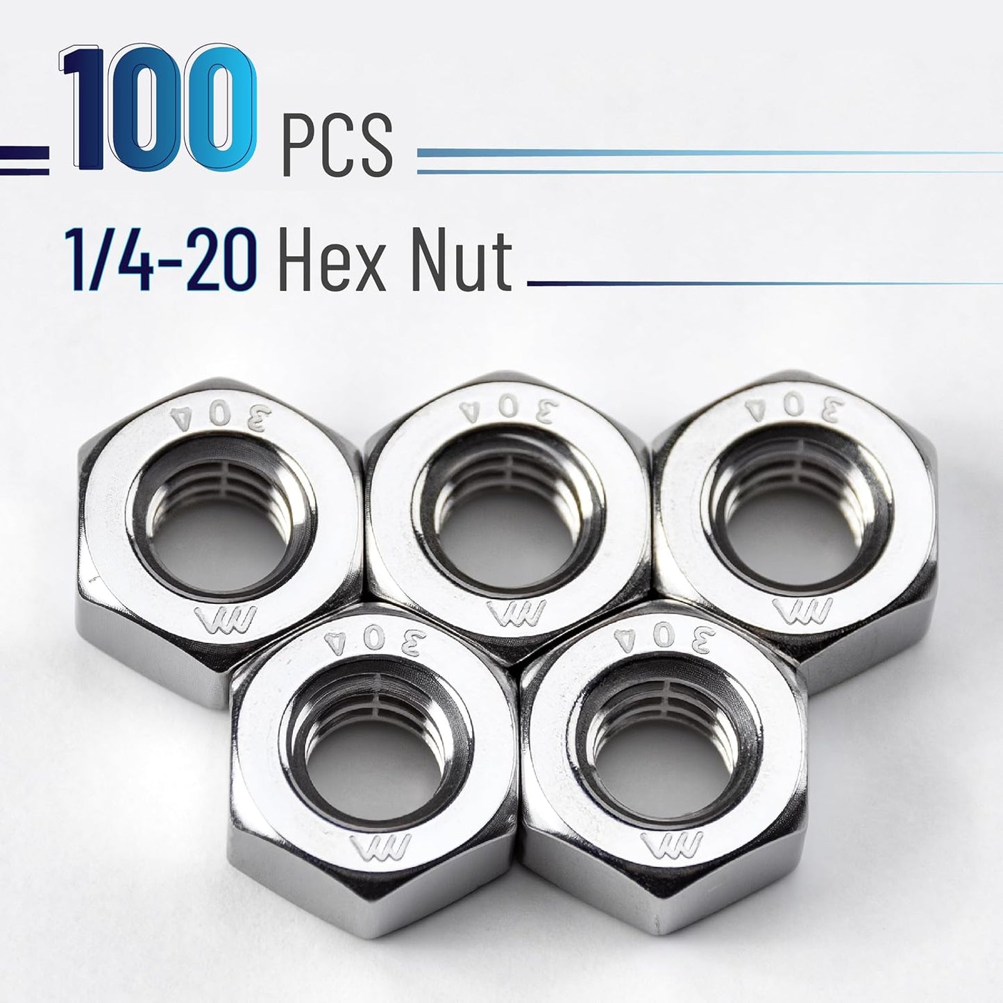 Tuercas hexagonales acero inox 1/4 pulg set 100