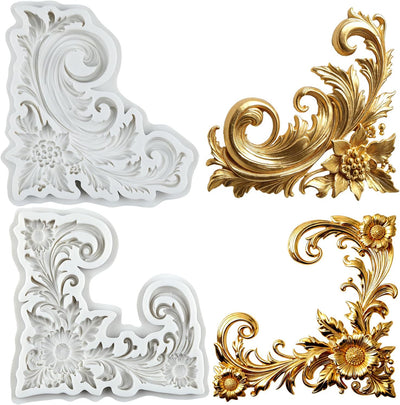 Molde silicona fondant esquina barroco con borde encaje