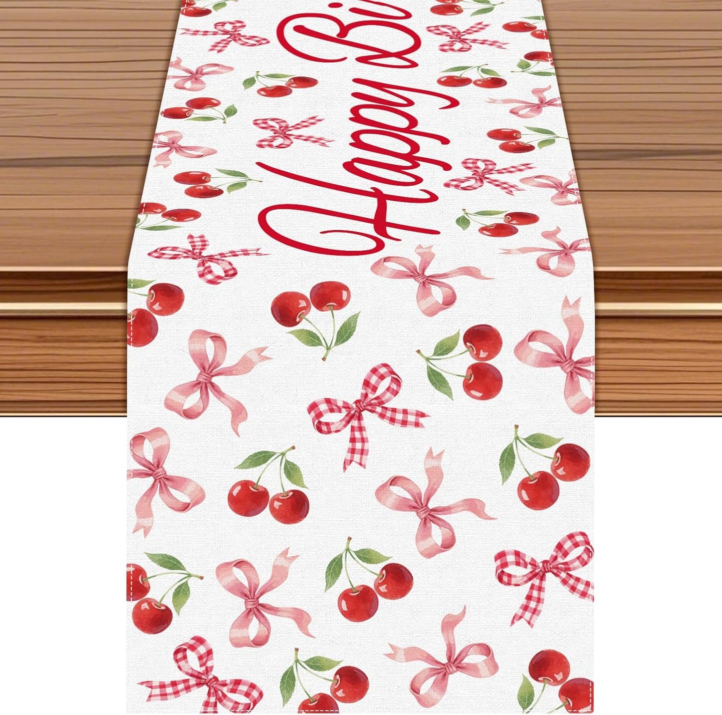 Camino mesa cumpleaños lazo cerezo patrón rojo y rosa 72x13pulg
