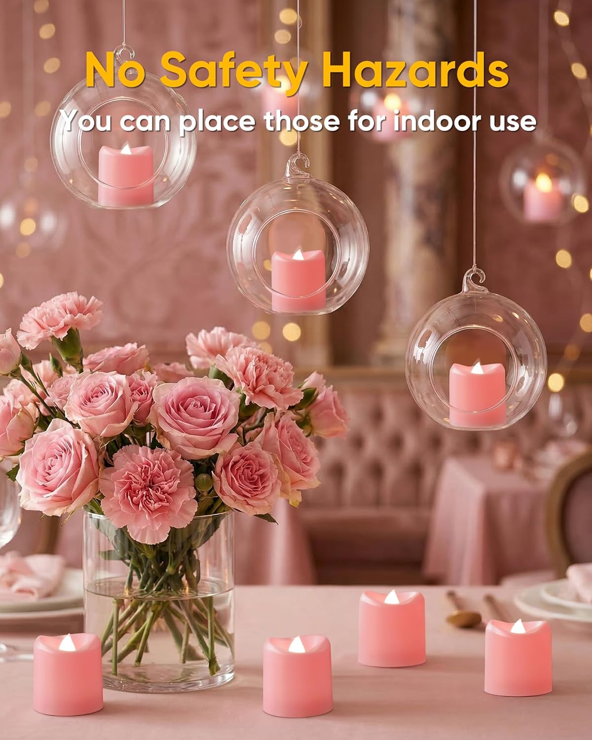 24 Velas Votivas LED Parpadeantes Rosa Bateria 100h Bodas