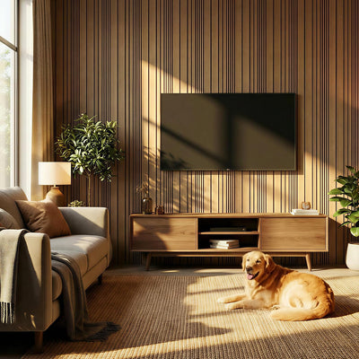 Paneles 3D madera acústicos sala TV dormitorio oficina