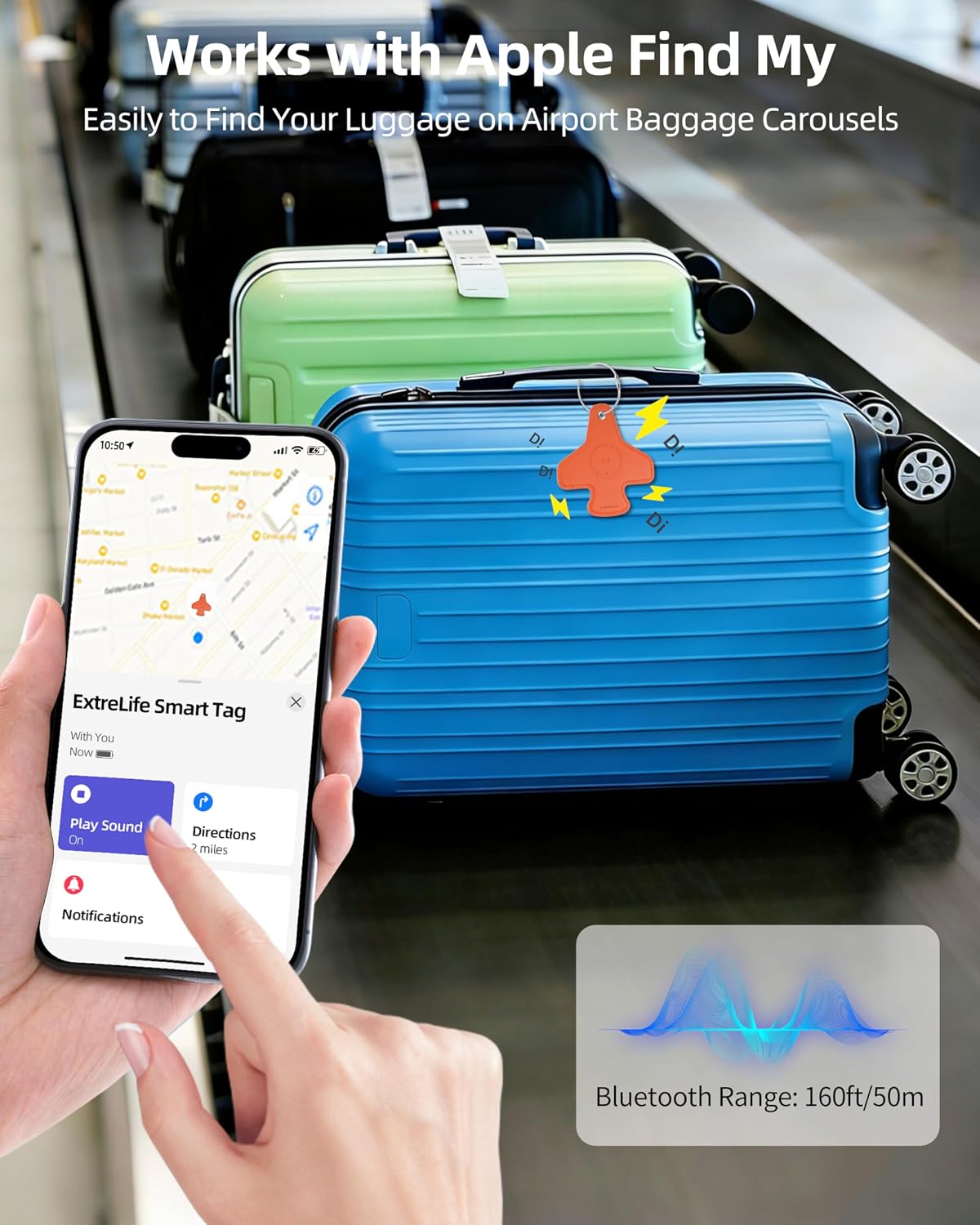 Etiquetas equipaje Bluetooth con Find My recargable cuero