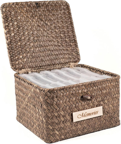 Caja almacenamiento fotos 6 fundas plástico organizador interior