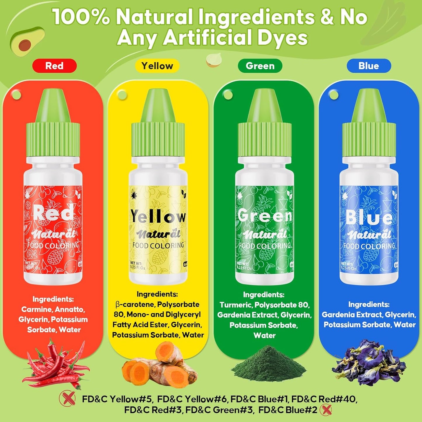 Colorante natural para alimentos sin colorantes artificiales 0.25 oz