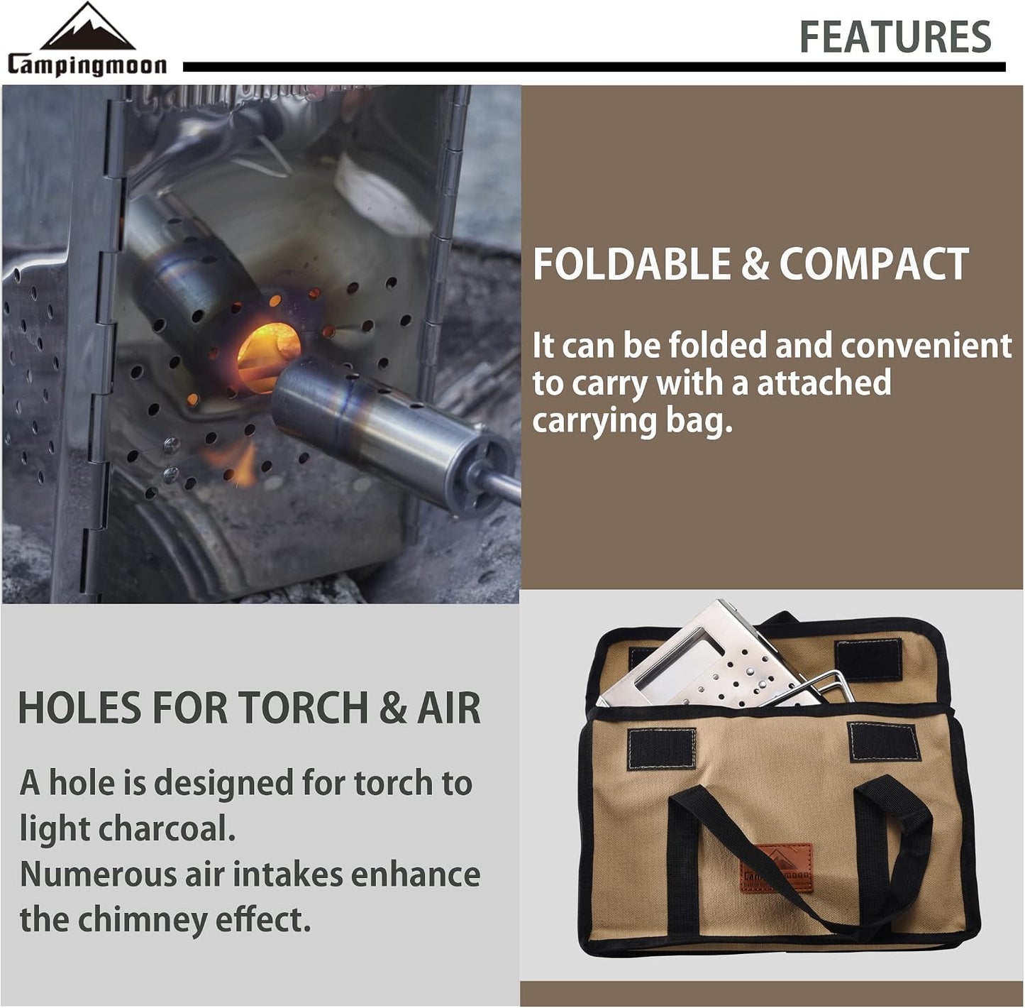 Chimenea plegable carbón acero inox MT-19