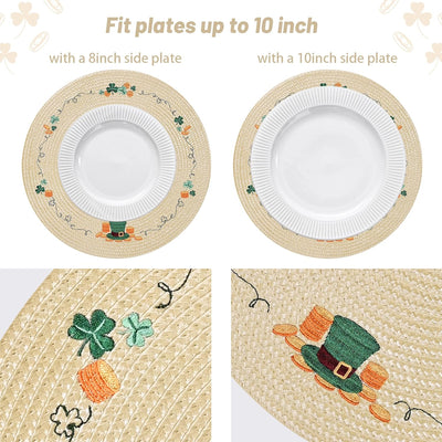 Manteles individuales redondos Día de San Patricio con sombrero verde y trébol