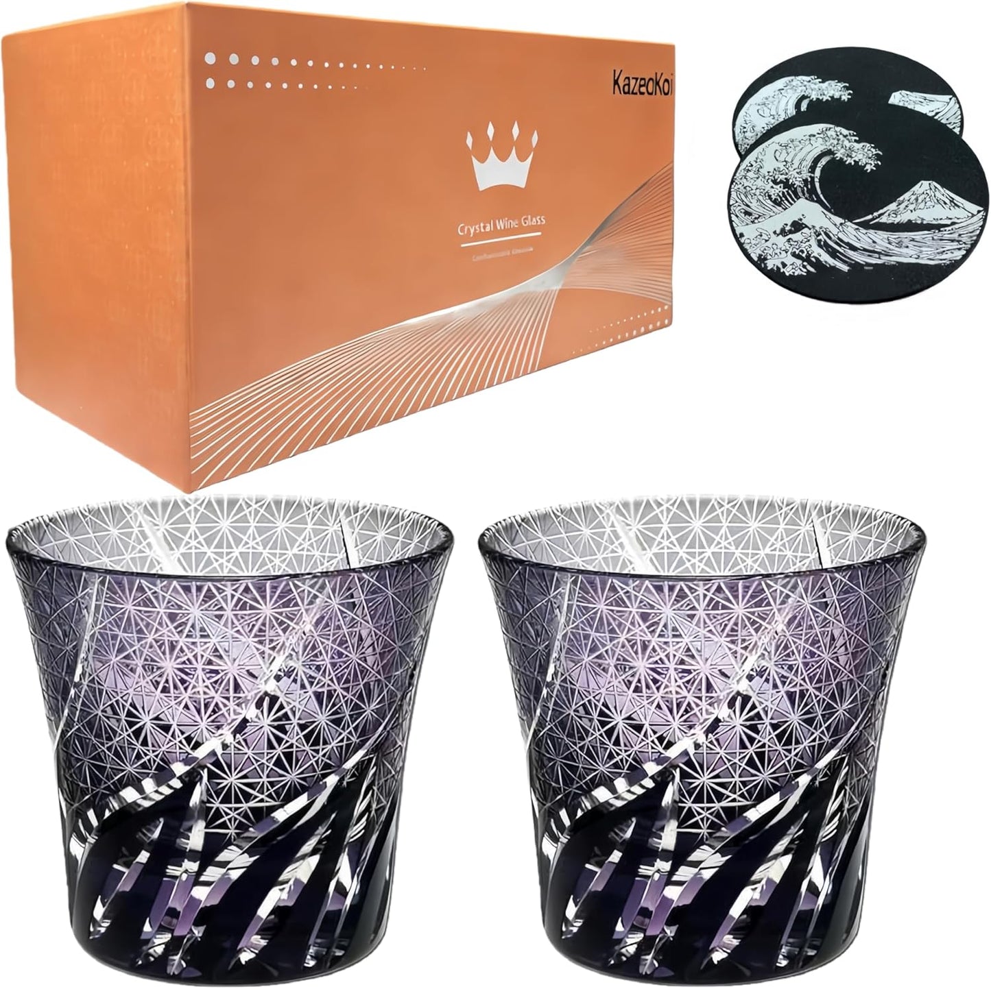 Vaso cristal Edo Kiriko morado patrón geométrico