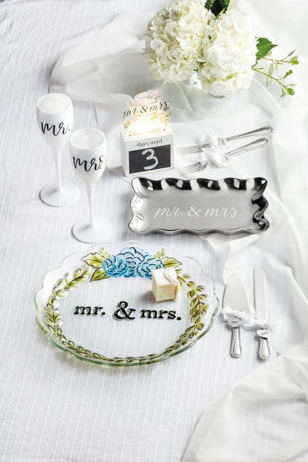 Juego de servir de pastel de boda de metal plateado