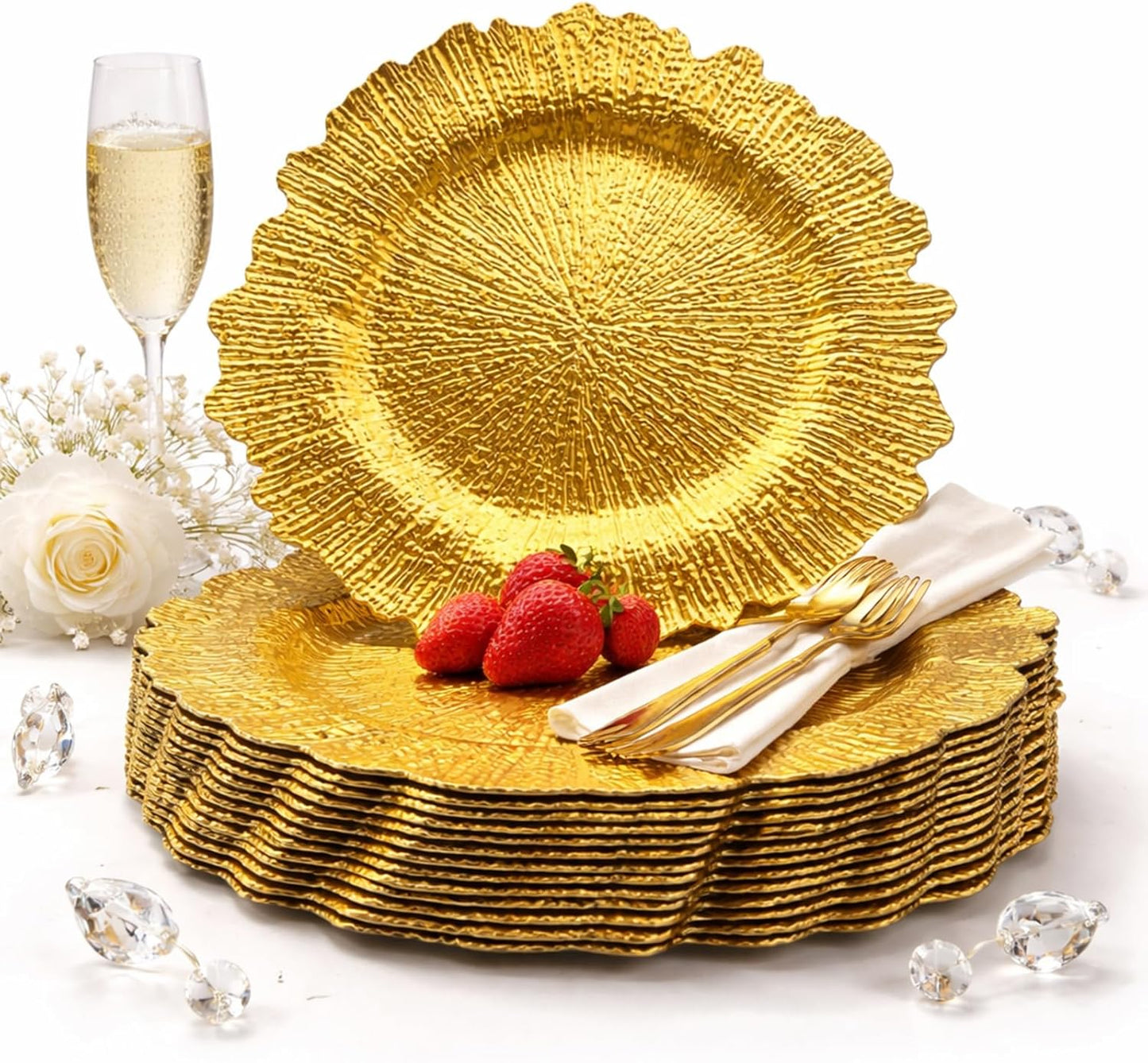 Set 15/50 Cargadores Platos Dorados para Cena