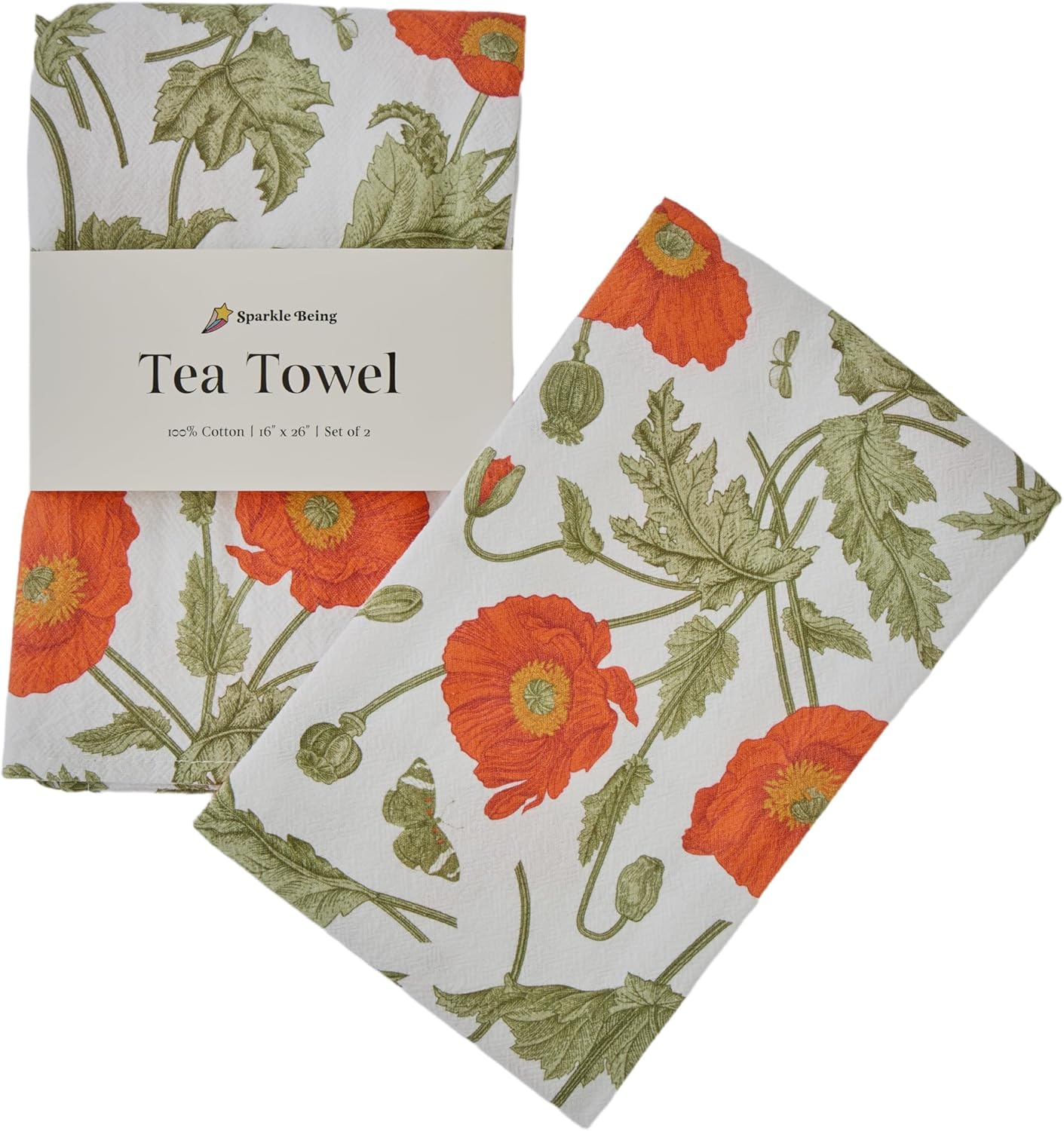 Toallas de cocina con flores y mariposas de algodón 100% reutilizables absorbentes y duraderas set de 2