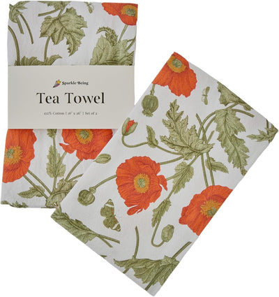 Toallas de cocina con flores y mariposas de algodón 100% reutilizables absorbentes y duraderas set de 2