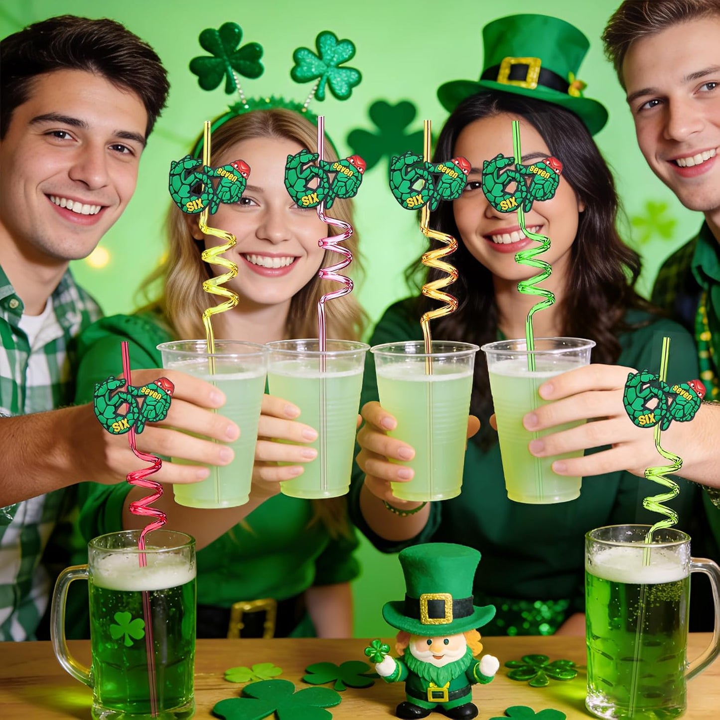 Pajitas reutilizables fiesta San Patricio verde
