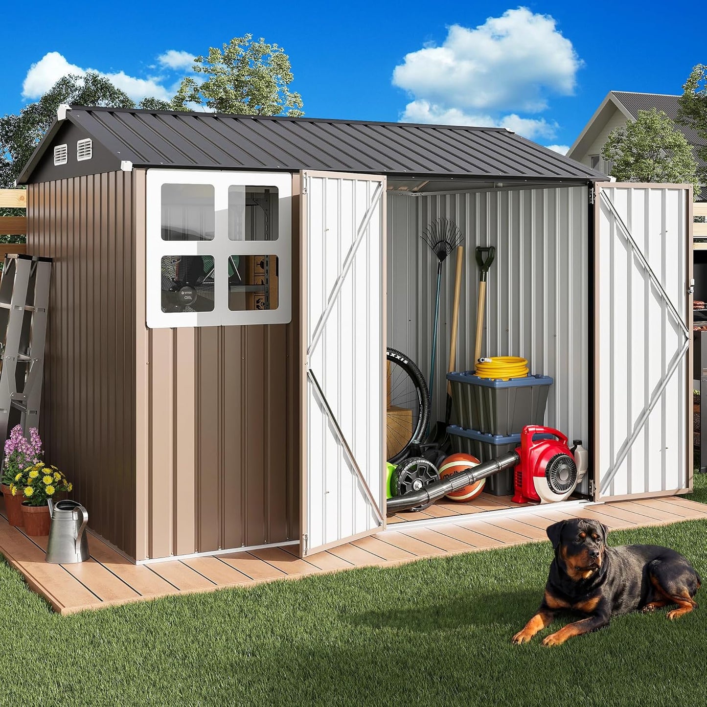 Cobertizo herramientas 8x6ft con ventana y puerta cerradura