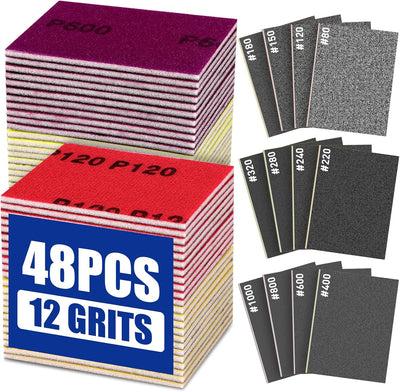 Set 48 Esponjas Lija Grano 80-1000 Surtido Madera Metal Yeso