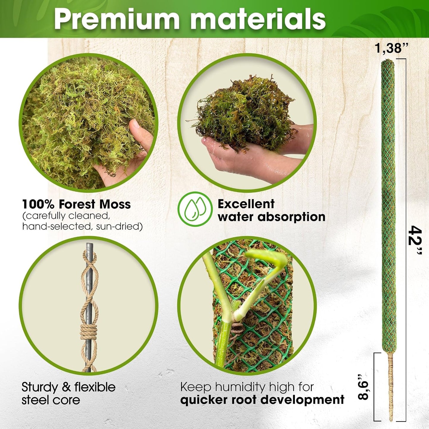 Poste musgo natural para plantas trepadoras 42pulg