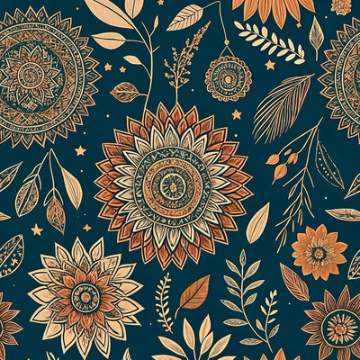 Papel tapiz autoadhesivo bohemio floral terracota azul