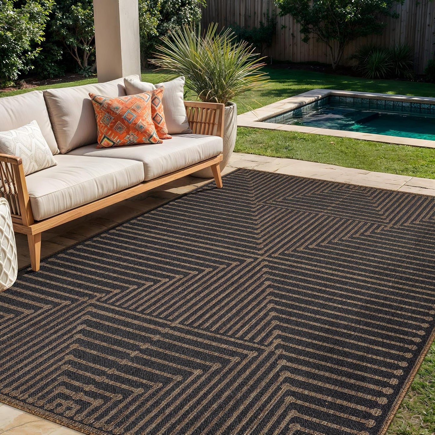 Alfombra tejido plano estilo yute 5x7ft gris oscuro/natural