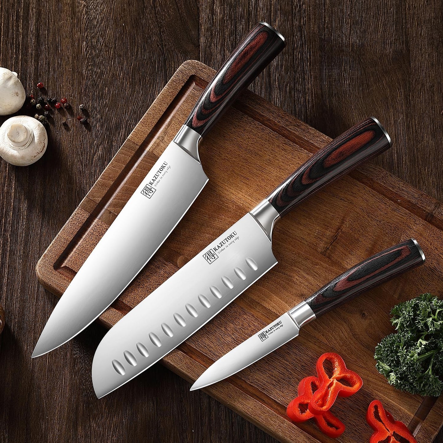 Set 3 Cuchillos Chef Acero Inox Pakkawood Ergonómico