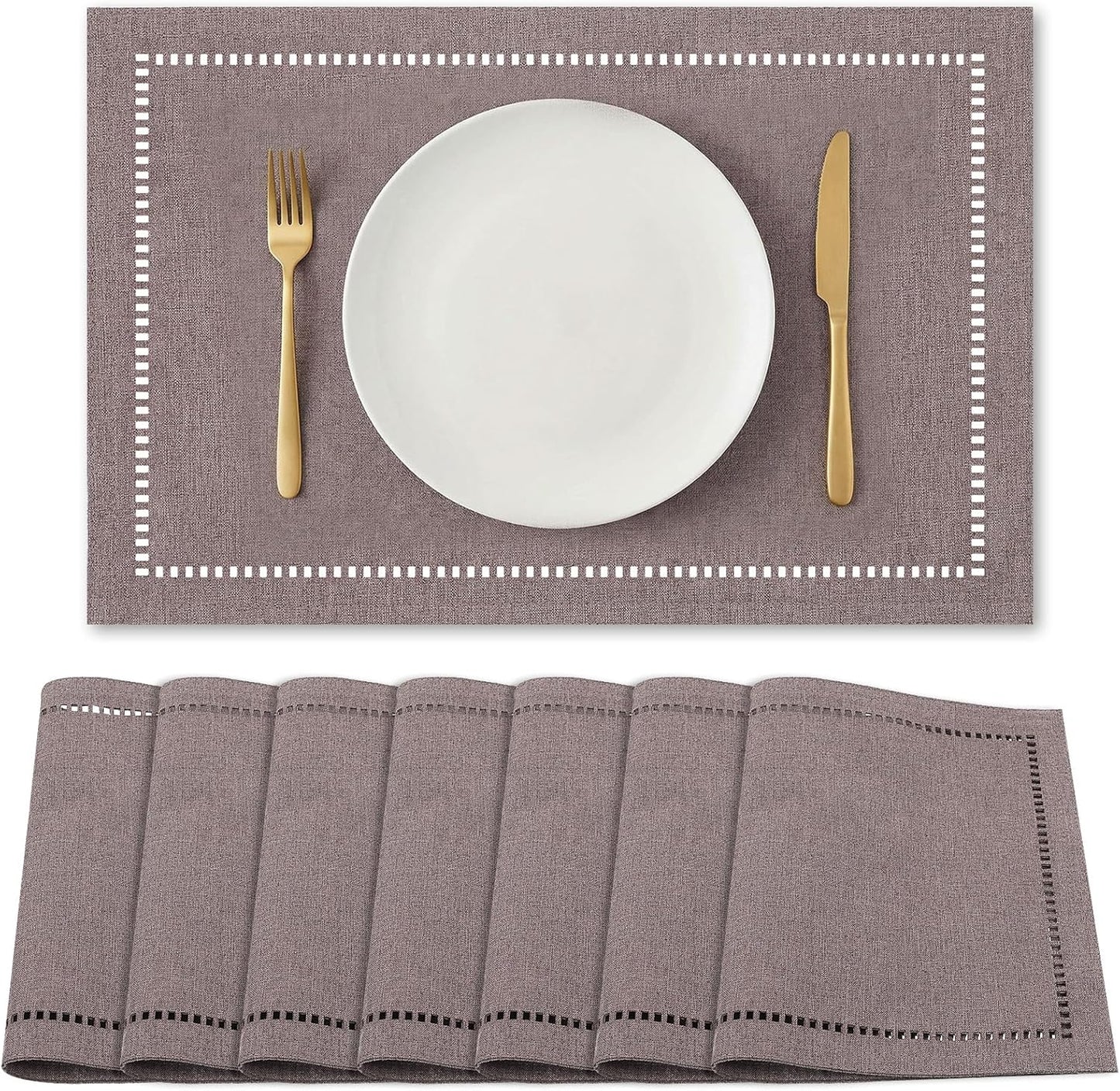 Paquete de 8 manteles individuales de tela lavables para mesa de comedor 18 x 12 pulgadas poliéster doble capa con borde hueco decoración de granja