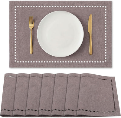 Paquete de 8 manteles individuales de tela lavables para mesa de comedor 18 x 12 pulgadas poliéster doble capa con borde hueco decoración de granja