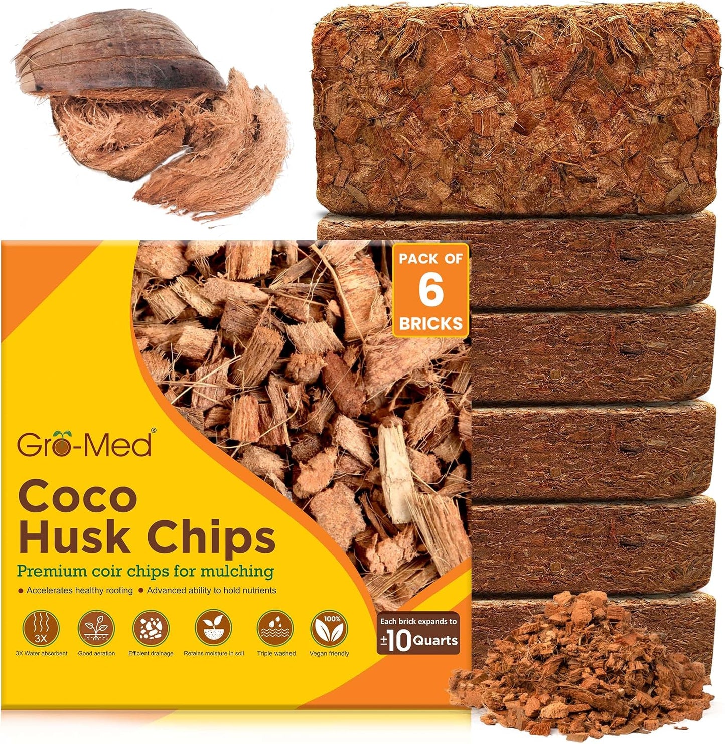 Chips coco para plantas 500g paquete 6 mantillo jardín